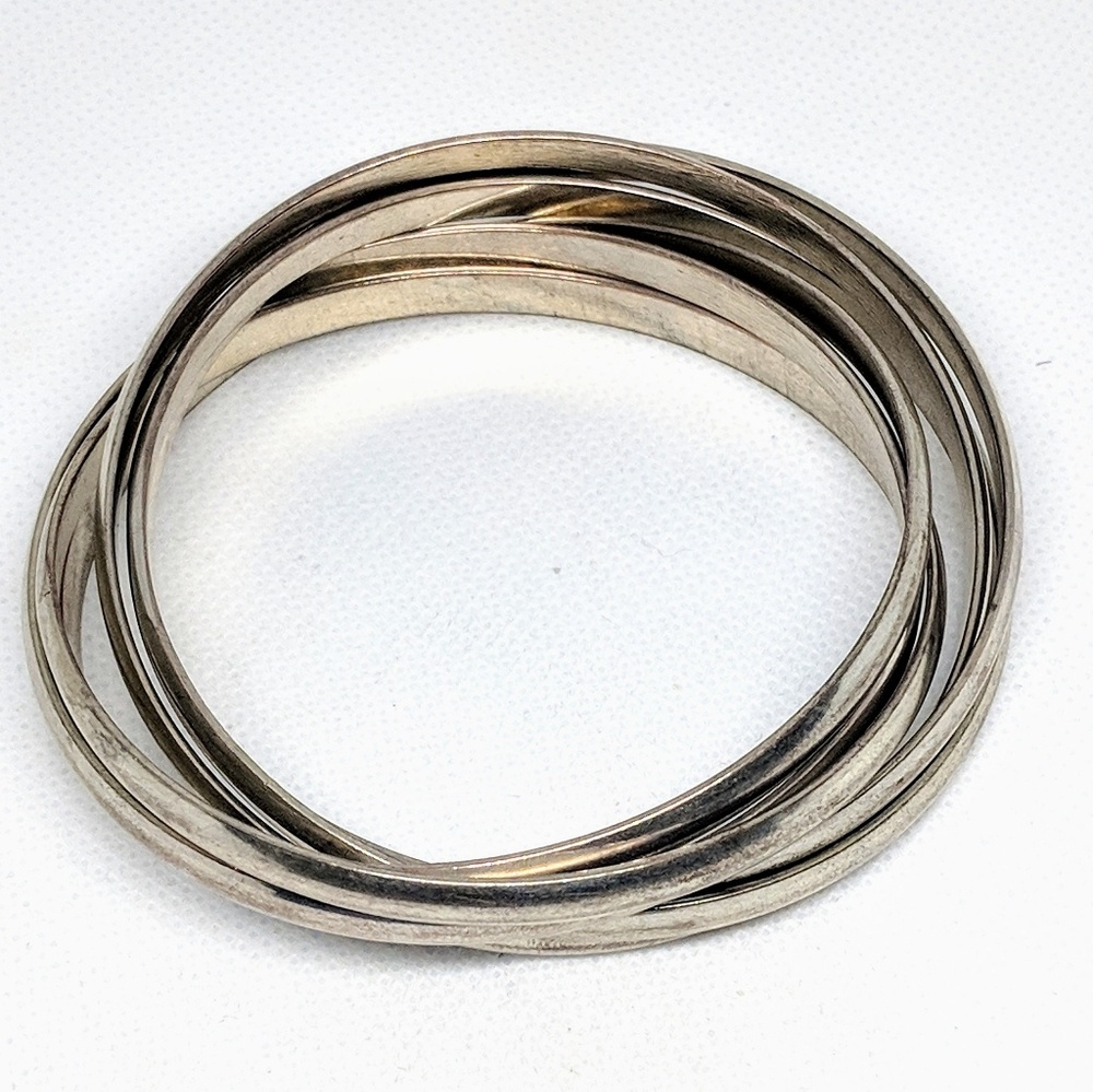 Six Interlocking Silver Tone Bangle Bracelets - image 6